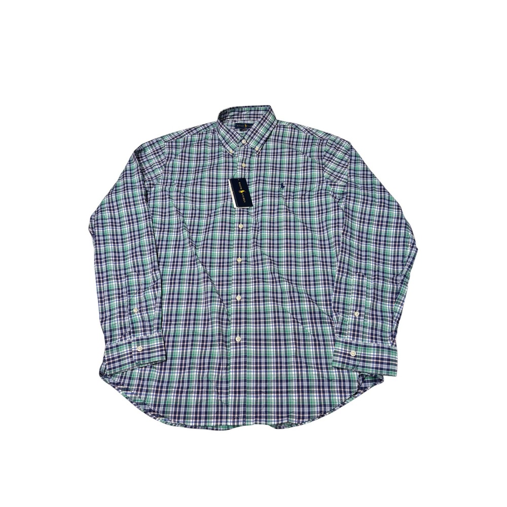NWT Ralph Lauren Classic Fit Performance Shirt Mens Large Green Navy Plaid